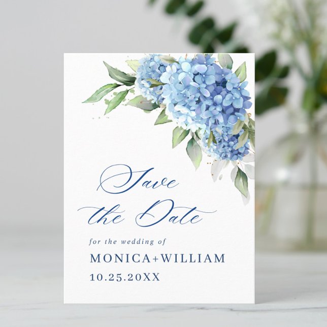 Elegant Blue Hydrangea Wedding Save the Date Postcard (Creator Uploaded)
