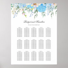 Elegant Blue Hydrangea Wedding Seating Chart
