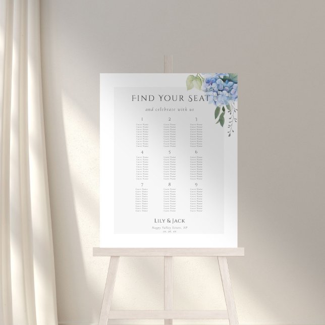 Elegant  Blue Hydrangea Wedding Seating Chart 9 Foam Board (Creator Uploaded)