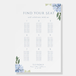 Elegant  Blue Hydrangea Wedding Seating Chart 9 Foam Board