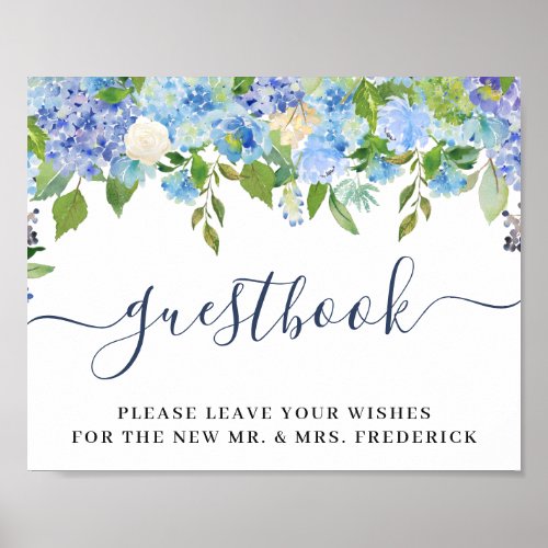 Elegant Blue Hydrangea Wedding Sign Our Guestbook