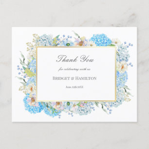 Elegant Blue Hydrangea Wedding Thank you Postcard