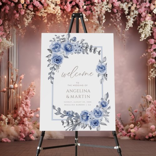Elegant Blue Hydrangea Wedding Welcome Sign