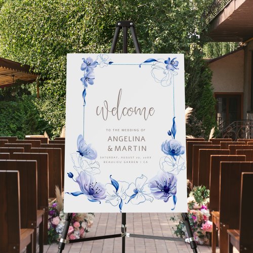 Elegant Blue Hydrangea Wedding Welcome Sign