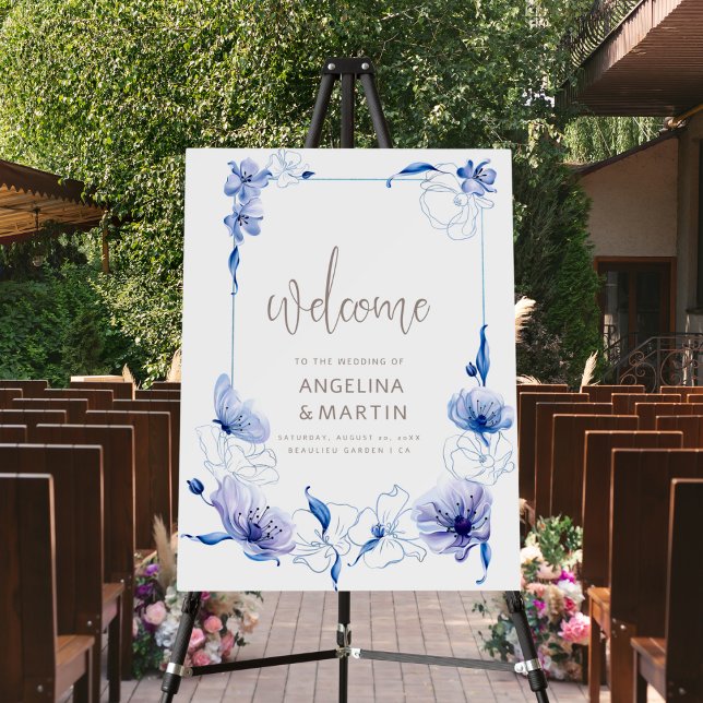 Elegant Blue Hydrangea Wedding Welcome Sign (Creator Uploaded)