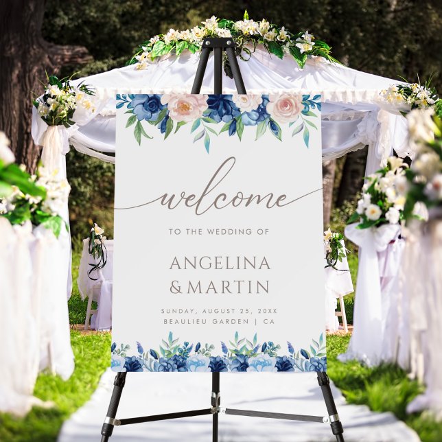 Elegant Blue Hydrangea Wedding Welcome Sign (Creator Uploaded)