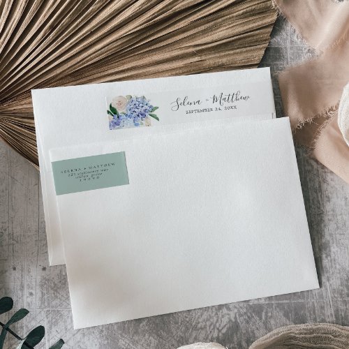 Elegant Blue Hydrangea Wedding Wrap Around Label