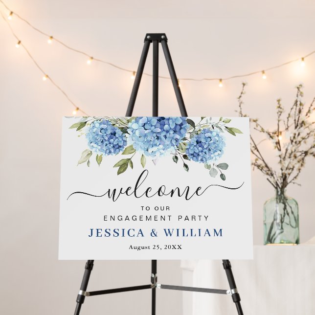 Elegant Blue Hydrangea Welcome ENGAGEMENT PARTY Foam Board (In Situ (Stand))