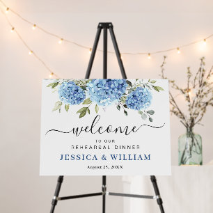 Elegant Blue Hydrangea Welcome REHEARSAL DINNER Foam Board