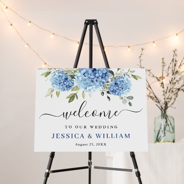 Elegant Blue Hydrangea Welcome Wedding Foam Board (In Situ (Stand))