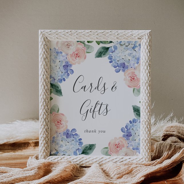 Elegant Blue Hydrangea White Cards and Gifts Sign (Creator Uploaded)