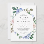 Elegant Blue Hydrangea | White Casual Wedding Invitation (Front)