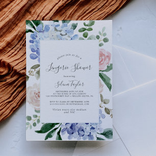 Elegant Blue Hydrangea   White Lingerie Shower Invitation