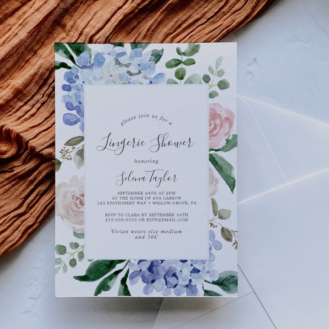 Elegant Blue Hydrangea | White Lingerie Shower Invitation (Creator Uploaded)