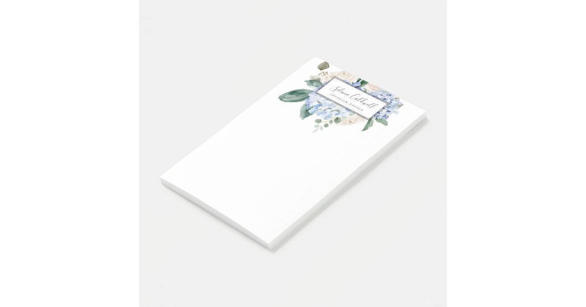 Elegant Blue Hydrangea, White Post-it Notes