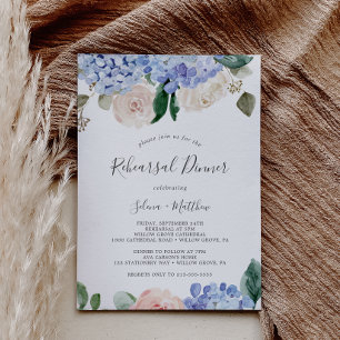 Elegant Blue Hydrangea White Rehearsal Dinner Invitation