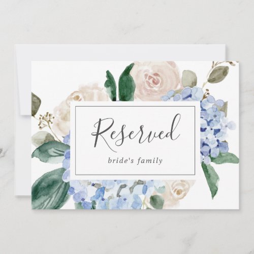 Elegant Blue Hydrangea  White Reserved Sign