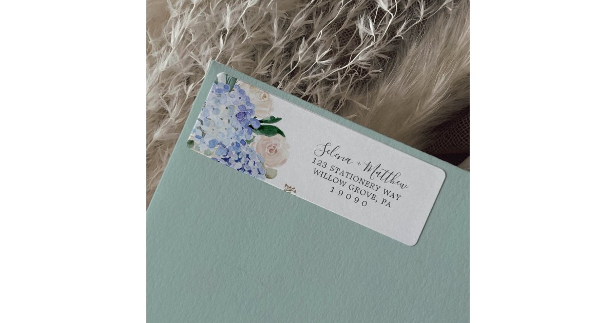 Hydrangea Label Elegant Blue Hydrangea White Return Address Label | Zazzle