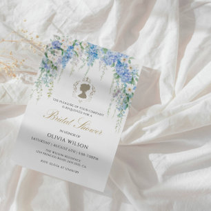 Elegant Blue Hydrangea & White Rose Bridal Shower Invitation