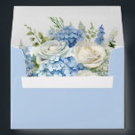 Elegant Blue Hydrangea White Roses Floral Wedding Envelope<br><div class="desc">Elegant floral wedding design with watercolor-painted floral arrangements of blue hydrangea flowers,  greenery,  and white roses.</div>