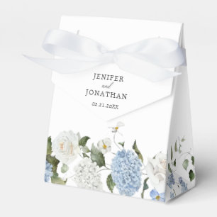 Elegant Blue Hydrangea White Roses Floral Wedding Favor Boxes