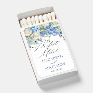 Elegant Blue Hydrangea White Roses Floral Wedding Matchboxes