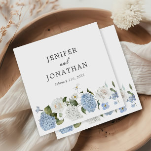 Elegant Blue Hydrangea White Roses Floral Wedding Napkins