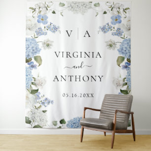 Elegant Blue Hydrangea White Roses Floral Wedding Tapestry
