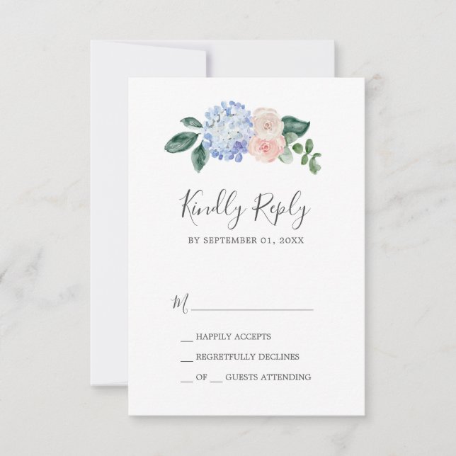 Elegant Blue Hydrangea | White Simple RSVP Card (Front)