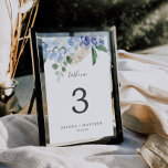 Elegant Blue Hydrangea | White Table Number<br><div class="desc">This elegant blue hydrangea white table number is perfect for a spring or summer wedding. The classic floral design features soft powder blue watercolor hydrangeas accented with neutral blush pink flowers and green leaves. The card prints on the front and back (double-sided). Items are printed exactly as they appear on...</div>