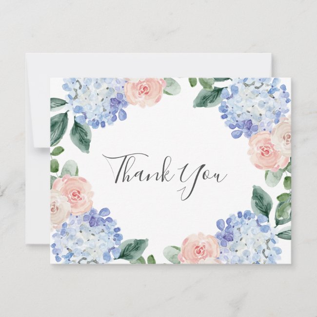Elegant Blue Hydrangea | White Thank You Card