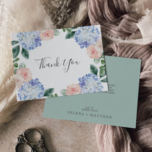Elegant Blue Hydrangea   White Thank You Card