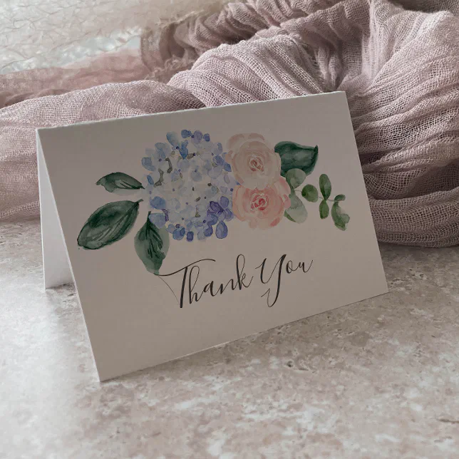 Elegant Blue Hydrangea | White Thank You Card | Zazzle