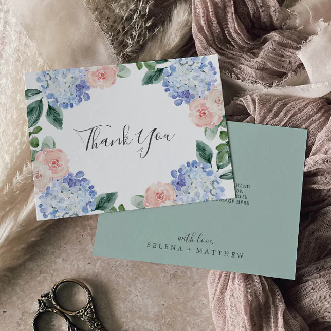 Elegant Blue Hydrangea | White Thank You Card | Zazzle