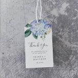 Elegant Blue Hydrangea | White Thank You Favor Gift Tags<br><div class="desc">These elegant blue hydrangea white thank you favor gift tags are perfect for a spring or summer wedding. The classic floral design features soft powder blue watercolor hydrangeas accented with neutral blush pink flowers and green leaves. Personalize the labels with your names and the date. Change the wording to suit...</div>
