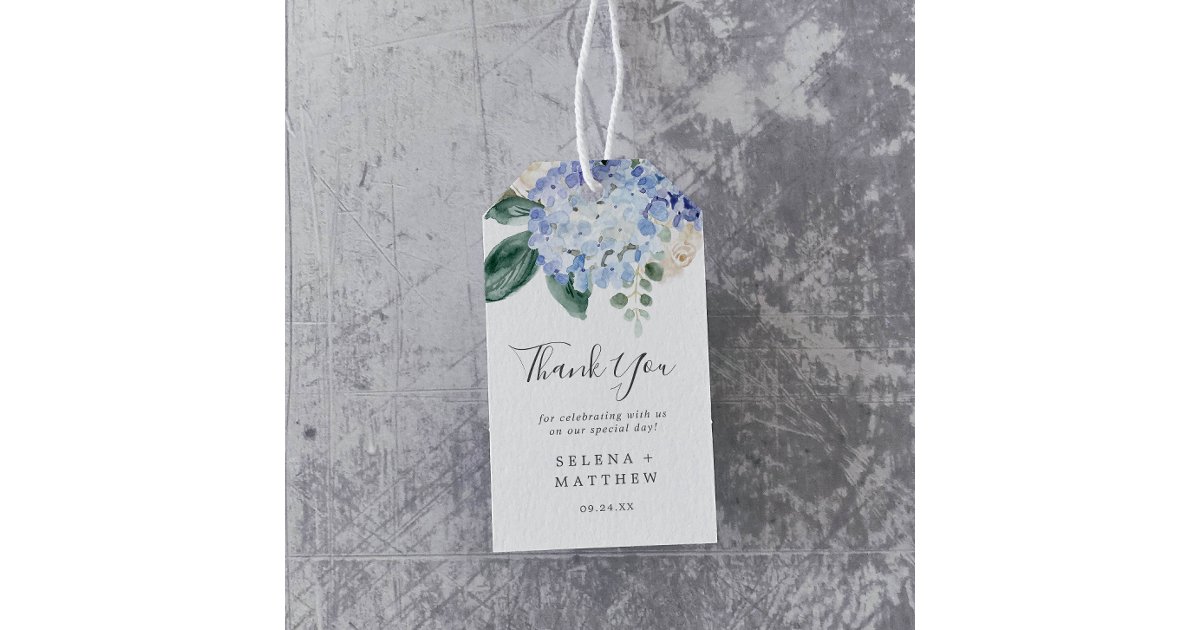Elegant Blue Hydrangea | White Thank You Favor Gift Tags | Zazzle