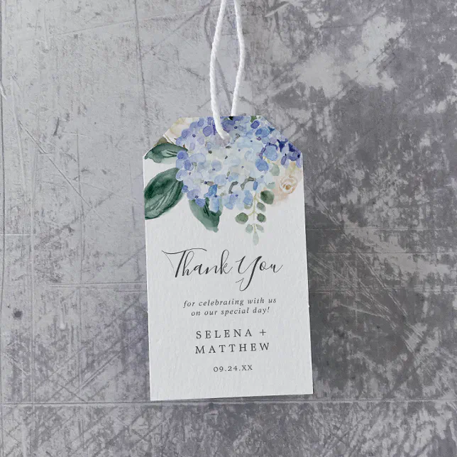 Elegant Blue Hydrangea | White Thank You Favor Gift Tags | Zazzle