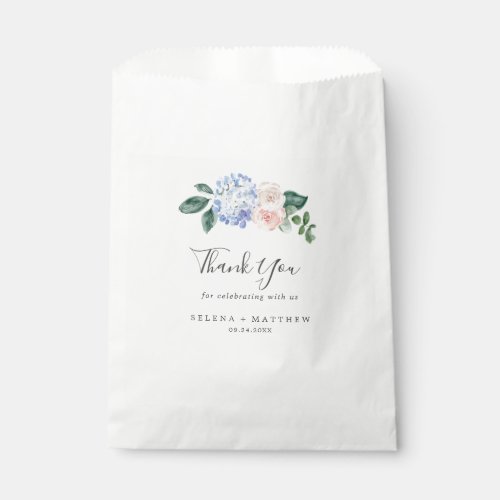 Elegant Blue Hydrangea  White Thank You Wedding Favor Bag