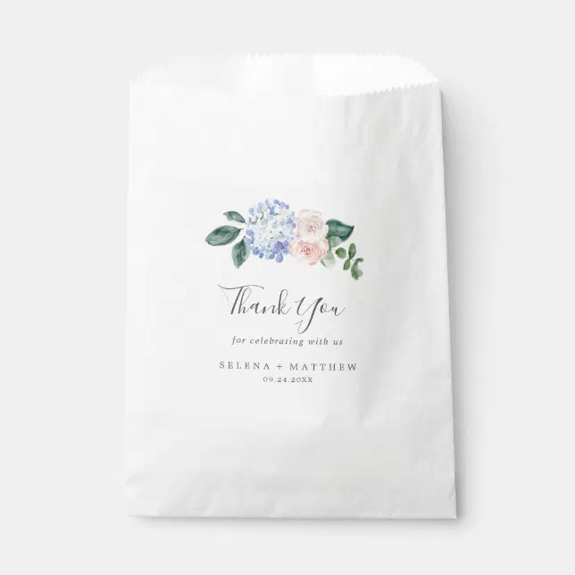 Elegant Blue Hydrangea | White Thank You Wedding Favor Bag | Zazzle
