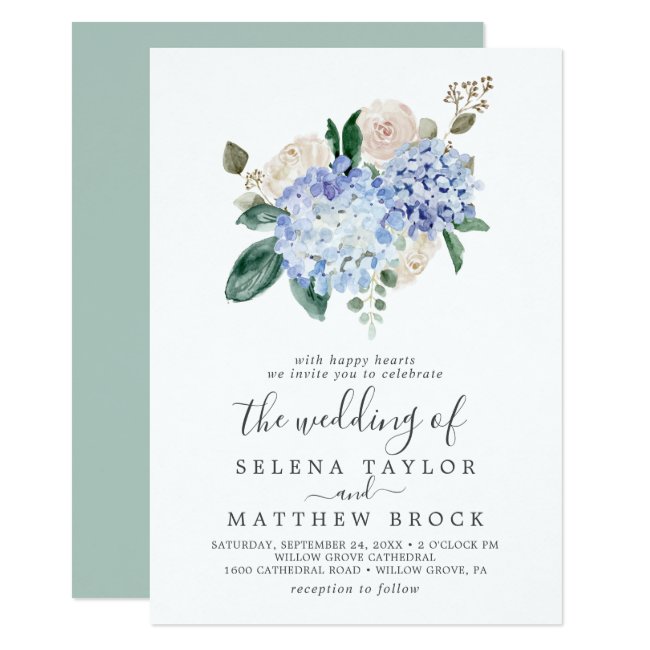 Elegant Blue Hydrangea | White The Wedding Of Invitation