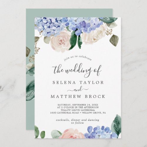 Elegant Blue Hydrangea  White The Wedding Of Invitation