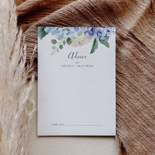 Elegant Blue Hydrangea   White Wedding Advice Card