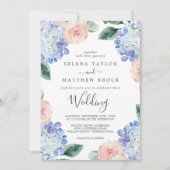 Elegant Blue Hydrangea | White Wedding Invitation (Front)