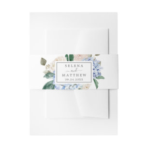 Elegant Blue Hydrangea White Wedding Invitation Belly Band