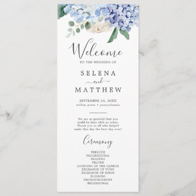 Elegant Blue Hydrangea | White Wedding Program
