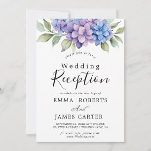 Elegant Blue Hydrangea White Wedding Reception Invitation