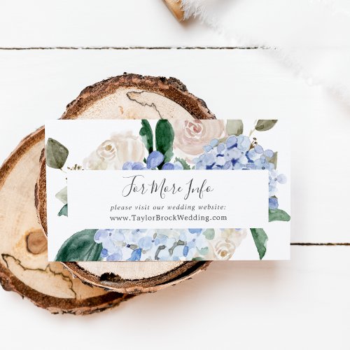 Elegant Blue Hydrangea  White Wedding Website Enclosure Card
