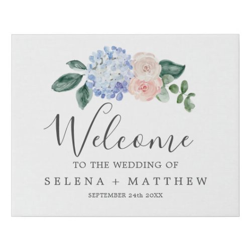 Elegant Blue Hydrangea  White Wedding Welcome Faux Canvas Print