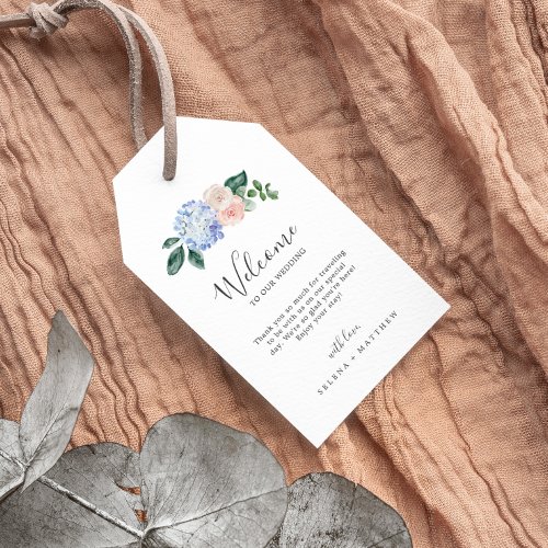 Elegant Blue Hydrangea  White Wedding Welcome Gift Tags
