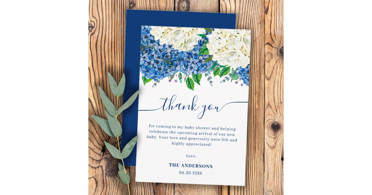 Elegant Blue Hydrangea Wildflower Baby Shower Thank You Card | Zazzle